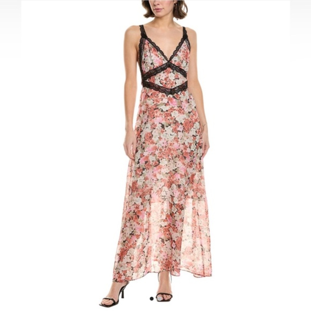 Chic Floral Maxi Dress with Black Accents